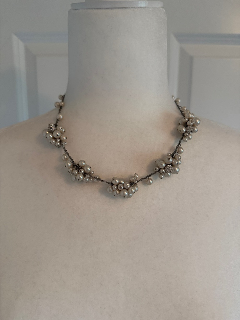 Vintage Pearl Cluster Necklace - Champagne Pearl Beads